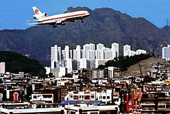 Aircraft flying over Hong Kong's incomparable skyline.